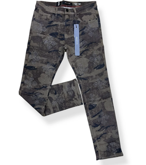 ARKETYPE Rhinestone Slim Straight-Fit Stretch Jeans P553