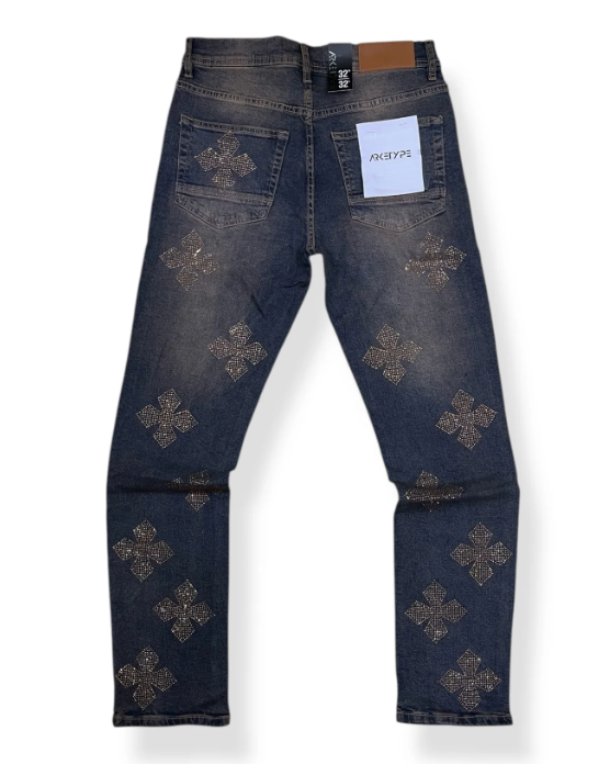 ARKETYPE Rhinestone Slim Straight-Fit Stretch Jeans P553