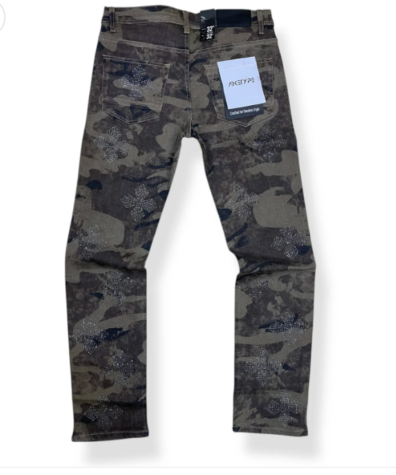 ARKETYPE Rhinestone Slim Straight-Fit Stretch Jeans P553