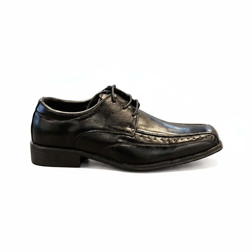 Looking Good Pine Bluff Jerko black leather lace-up dress shoe with stitched detailing for formal business wear.