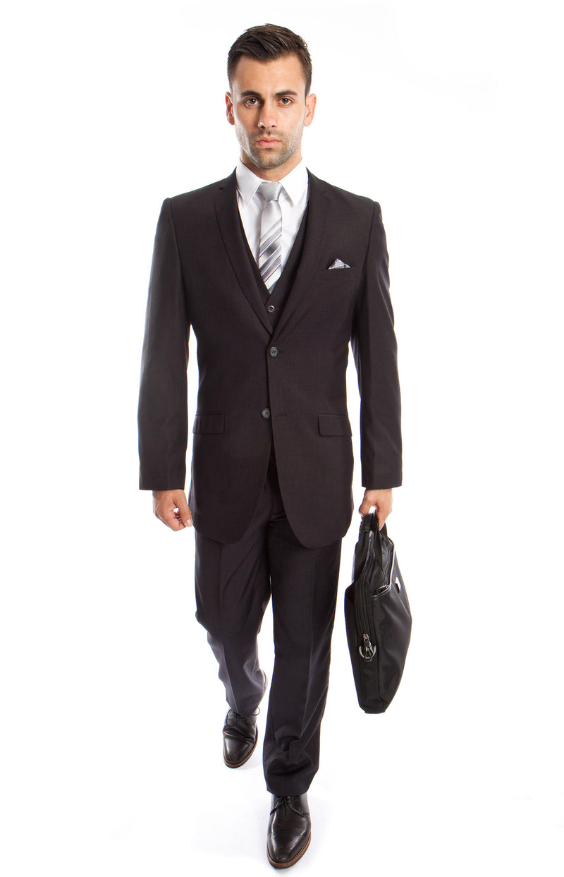 Charcoal Solid 3-PC Slim Fit Stretch Suits For Men