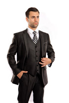 Steel Navy Solid Shiny Sharkskin 3-PC Regular Modern Fit Suits For Men