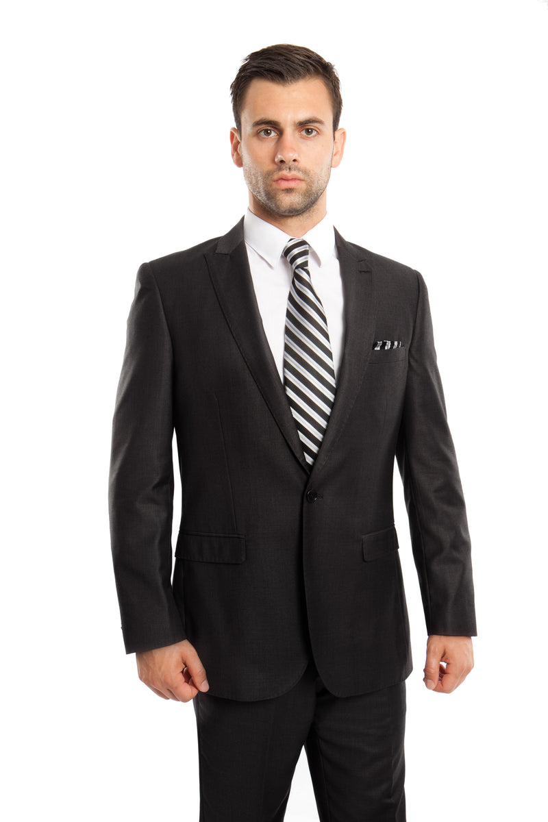 Black Solid 2-PC Slim Fit Performance Stretch Suits For Men