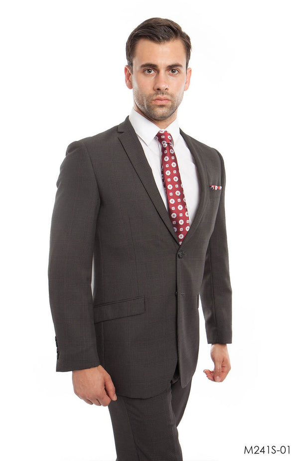 Dark Gray Textured 2-PC Slim Fit Performence Stretch Suits For Men