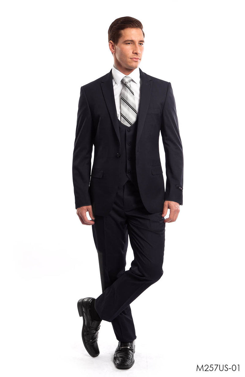 Navy Solid 3-PC Ultra Slim Fit Suits For Men