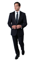Navy / Black Satin Bryan Michaels Peak Lapel Tuxedo Solid Slim Fit Prom Tuxedo For Men MT182S-04