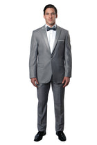 Grey / Grey Satin Bryan Michaels Satin Peak Lapel With Trim Tuxedo Solid Slim Fit Prom Tuxedo For Men MT187S-04